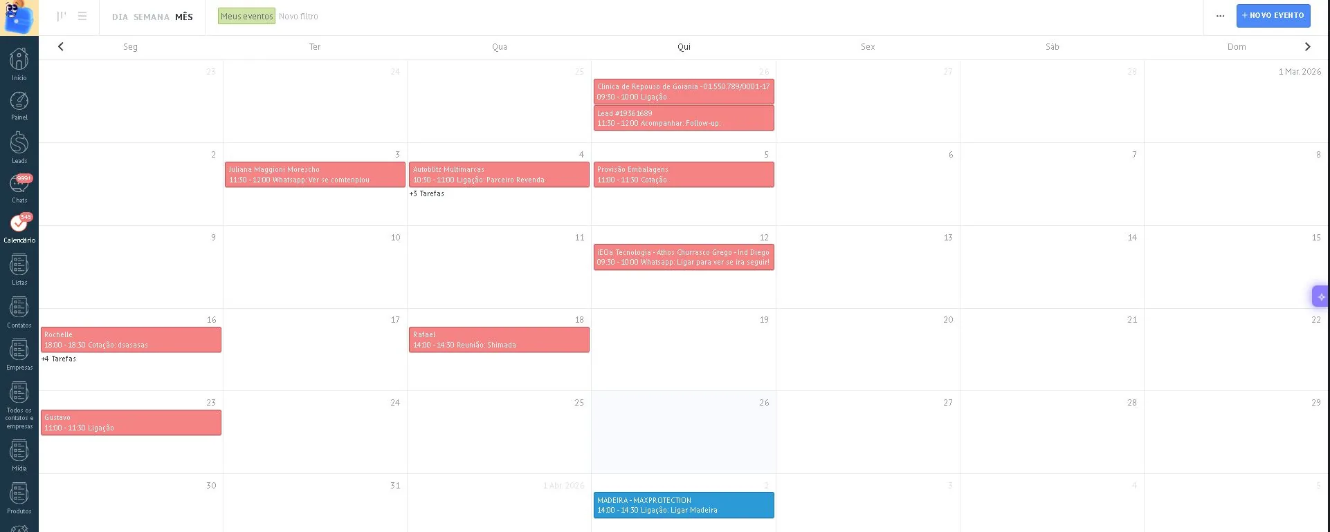 Calendário integrado com Google Agenda: reuniões, follow-ups e tarefas de vendas organizados automaticamente.